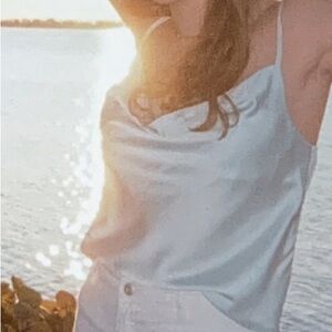 Light Blue Satin cowl neck Top